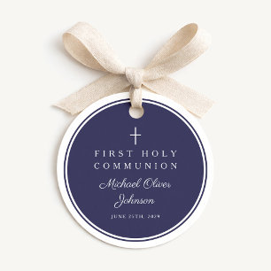 Modern Navy Blue Thank You Boy First Communion Favour Tags