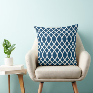 Modern Navy Blue Trellis Framework Pattern Cushion