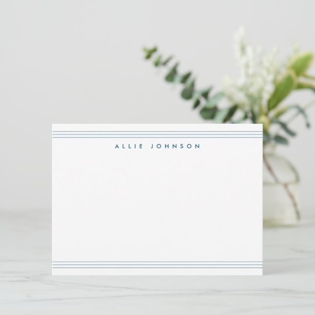 Modern Navy Blue Triple Line Two Border Name  Card (Standing Front)