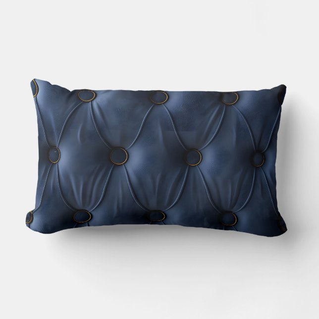 Modern Navy Blue Tufted Velvet with Gold Accents Lumbar Cushion (Front)