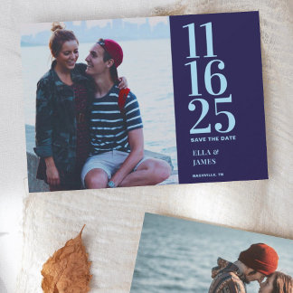 Modern Navy Blue Two Photo Wedding Save the Date