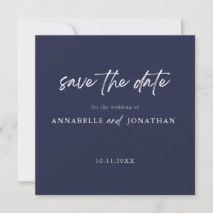 Modern Navy Blue Typography Contemporary Wedding Save The Date