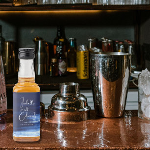 Modern Navy Blue Watercolor Brush Strokes Mini Liquor Bottle Label