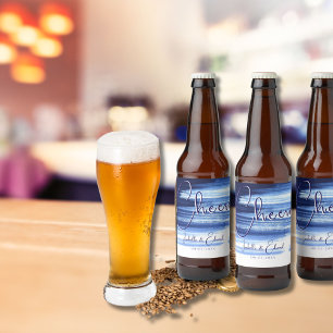 Modern Navy Blue Watercolor Brush Strokes on White Beer Bottle Label
