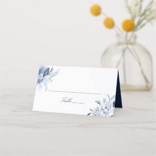 Modern Navy Blue Watercolor Floral Place Card