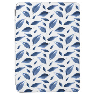 Modern Navy Blue Watercolor Leaves Pattern iPad Air Cover