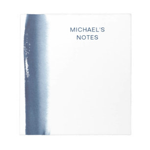 Modern Navy Blue Watercolor Name Notepad