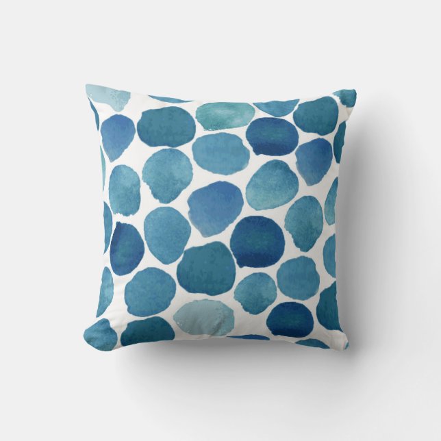 Modern navy blue watercolor shapes polka dot cushion (Front)