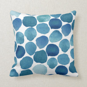 Modern navy blue watercolor shapes polka dot cushion