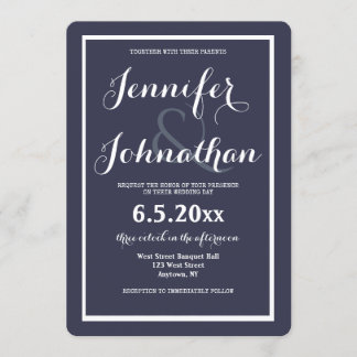 Modern navy blue wedding invitations