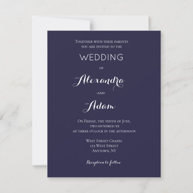 Modern navy blue wedding invitations (Front)