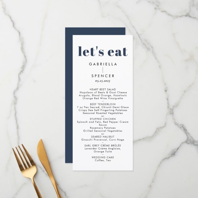 Modern Navy Blue Wedding  Menu (Front/Back In Situ)