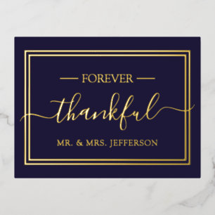 Modern Navy Blue Wedding Mr. & Mrs. Thank You Foil Invitation Postcard