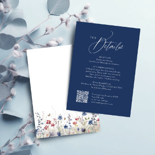 Modern Navy Blue Wedding QR Code Details Card