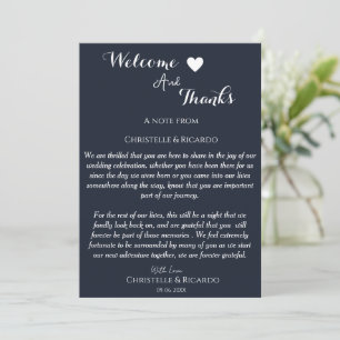 Modern navy blue  welcome and thank you wedding  card