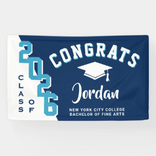 Modern Navy Blue White 2025 Graduation Party Banner