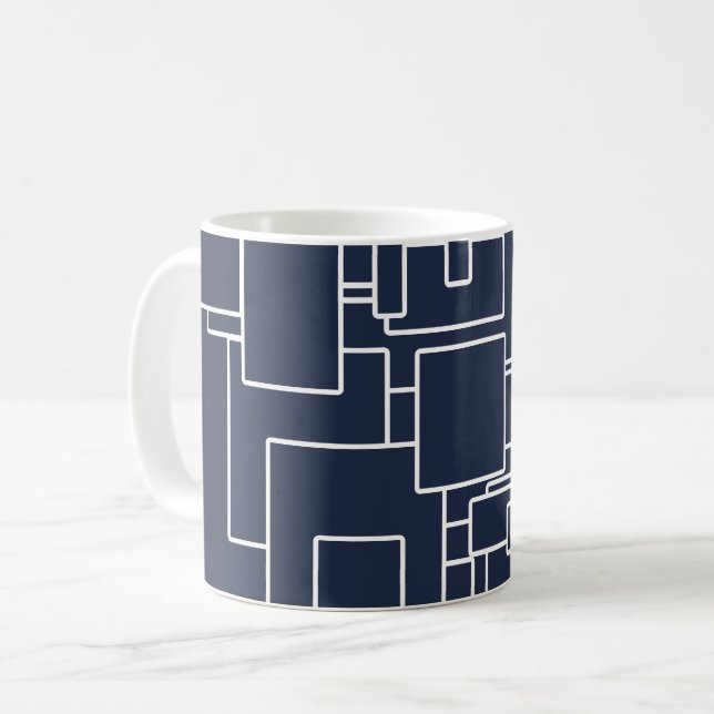 Modern Navy Blue & White Abstract Pattern Coffee Mug (Front Left)