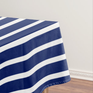 Modern navy blue & white bold stripes pattern tablecloth