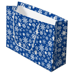 Modern Navy blue White Christmas Snowflakes  Large Gift Bag
