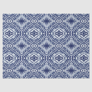 Modern Navy Blue White Geometric Batik Stars Tissue Paper