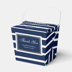 Modern Navy Blue White Gold Wedding Thank You Favour Box
