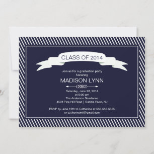 Modern Navy Blue White Graduation Party Invitation