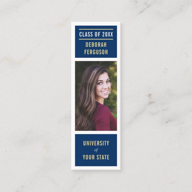 Modern navy blue white graduation photo insert (Front)