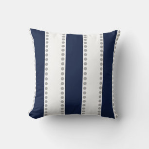 Modern Navy Blue White Grey Polka Dots Stripes   Cushion