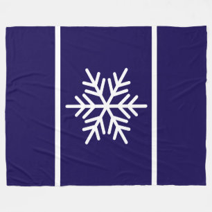 Modern Navy Blue White Nordic Snowflake Stripes Fleece Blanket