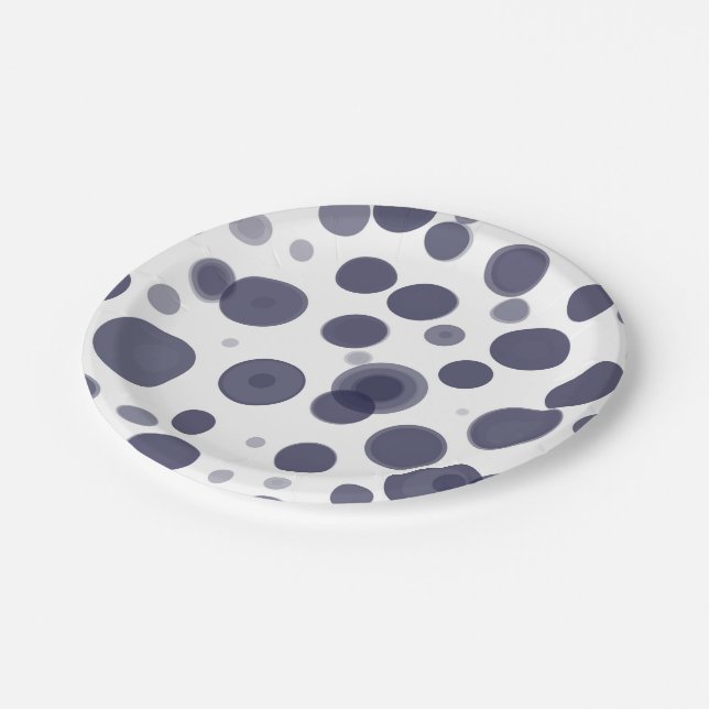 Modern Navy Blue & White Polka Dot Bubbles Party Paper Plate (Angled)