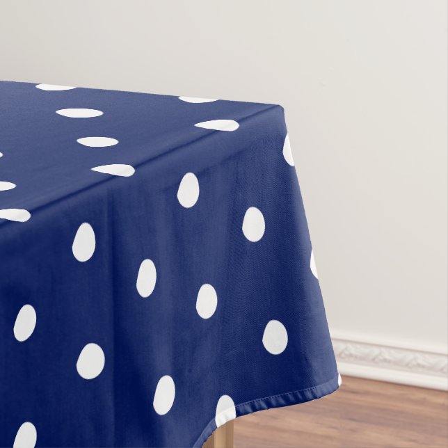 Modern navy blue white polka dot pattern chic tablecloth (In Situ)