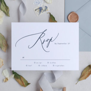 Modern Navy Blue White Simple Wedding RSVP Card