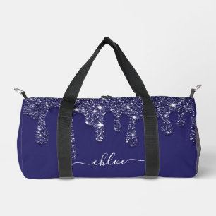 Modern Navy Blue White Stripe Glitter Dripping  Duffle Bag