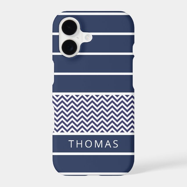 Modern Navy Blue White Stripes Chevron Pattern (Back)