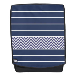 Modern Navy Blue White Stripes Chevron Pattern Backpack