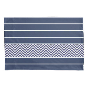 Modern Navy Blue White Stripes Chevron Pattern Pillowcase
