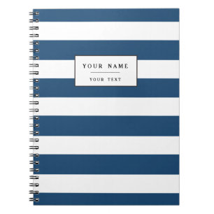 Modern Navy Blue White Stripes Pattern Notebook