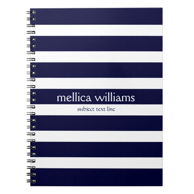 Modern Navy-Blue & White Stripes Pattern Notebook (Front)