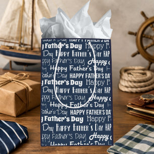 Modern Navy Blue White Typography Father’s Day Medium Gift Bag