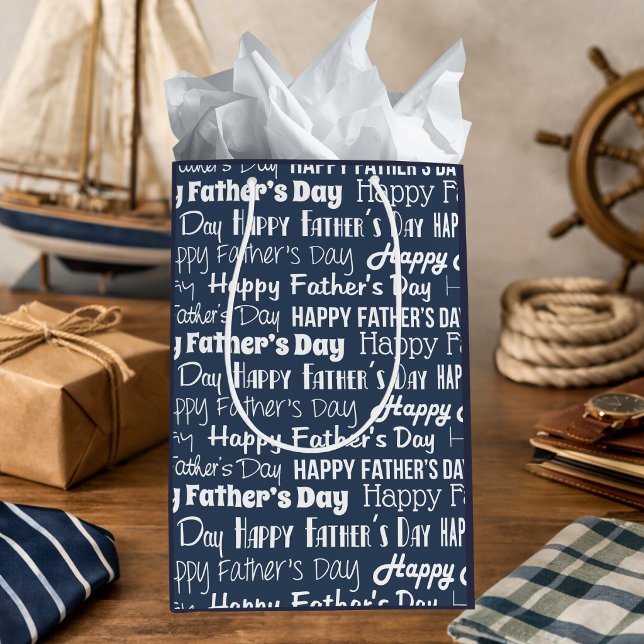 Modern Navy Blue White Typography Father’s Day Medium Gift Bag (Creator Uploaded)