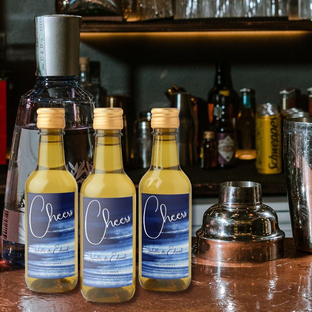 Modern Navy Blue & White Watercolor Brush Strokes Wine Label (Creator Uploaded)