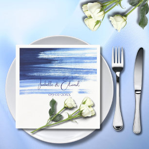 Modern Navy Blue & White Watercolor Wedding Napkin
