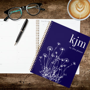 Modern Navy Blue & White Wildflowers Planner