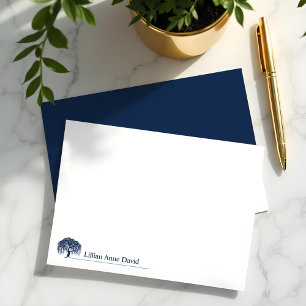 Modern Navy Blue Willow Tree Logo Personalised Card