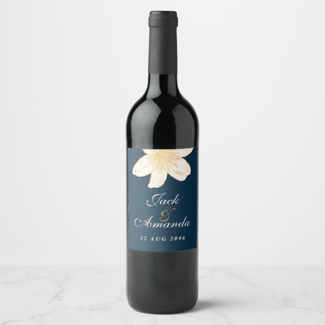 Modern Navy Blue Wine Bottle Sticker & Label (Front)