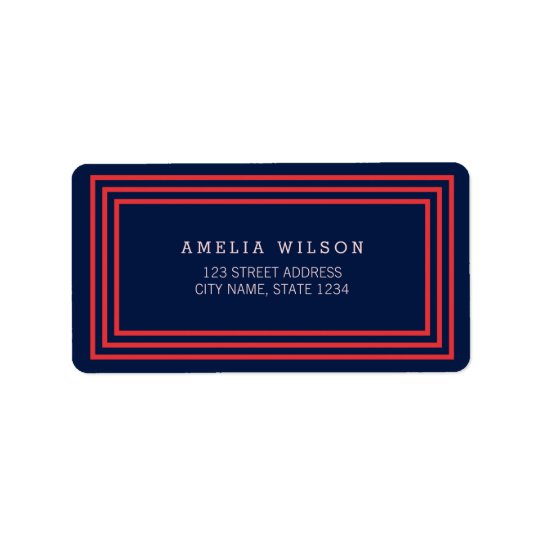 Modern Navy Blue with Salmon Pink Borders Address Address Label