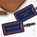 Modern Navy Blue with Salmon Pink Borders Luggage Tag<br><div class="desc">Travel in style with this modern navy blue luggage tag featuring salmon pink borders. Personalise this stylish luggage tag with your information and for more options such as to change the font and it's size click the "Customise it" button. *Please note that the Zazzle Watermark that appears in the zoom...</div>