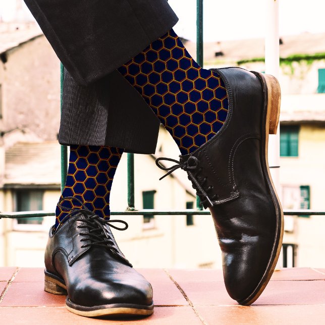 Modern Navy Blue Yellow Pattern Abstract Dark Cool Socks (Creator Uploaded)