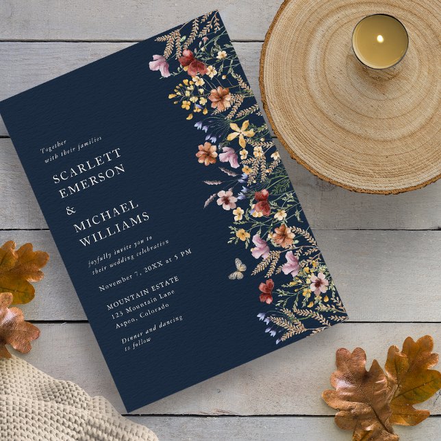 Modern Navy Boho Wedding Invitation (Modern Navy Boho Wedding Invitation with Butterfly by Painted Paperie
)
