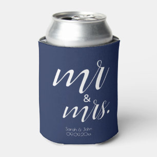 Modern Navy Bold Mr & Mrs Wedding Favors Can Cooler